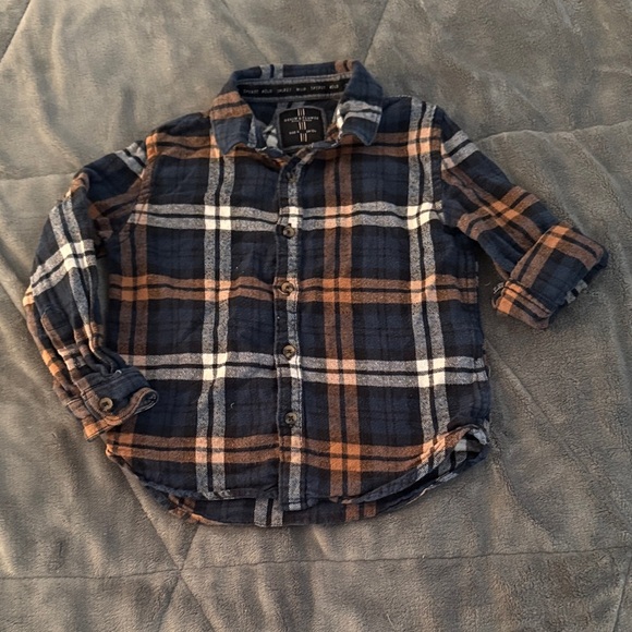 Denim & Flower Other - Denim & Flower Kids Navy and Brown Plaid Shirt